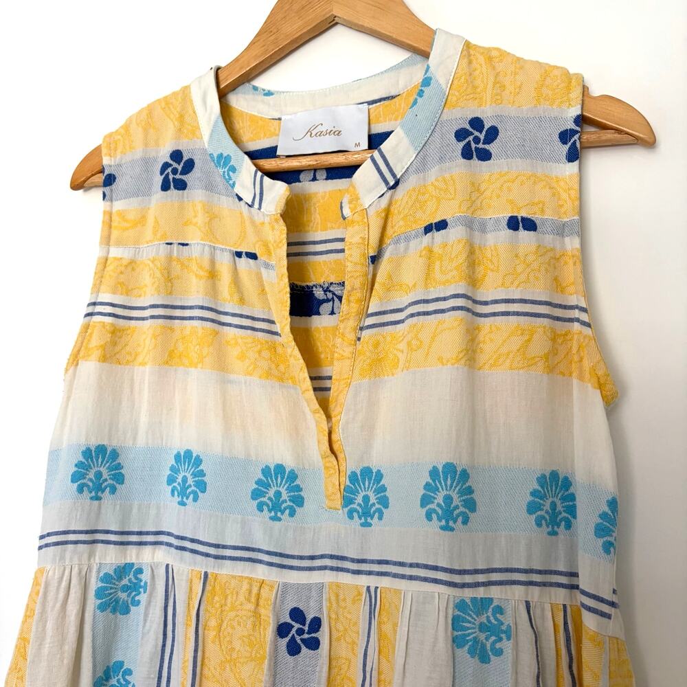 Kasia Anthropologie Boho Tiered Mini Dress Size M Sleeveless Cotton Resort - Picture 2 of 8